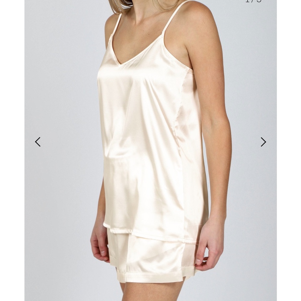 Brunette the Label Silk Camisole and Shorts Set, in Almond Milk, NWT,